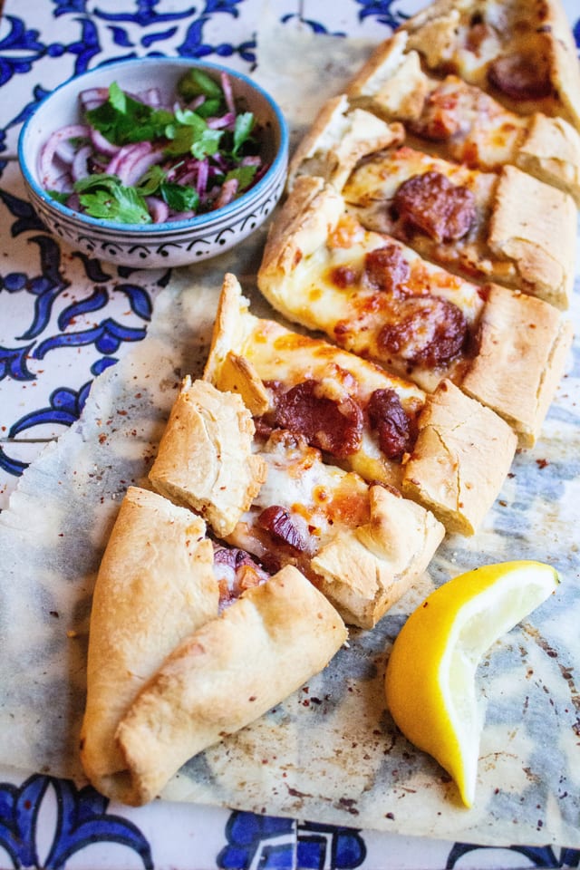 Traditional Turkish Sujuk Pide.
